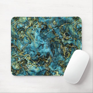 Teal Turkvoise Faux Guld Minerals Agate Mönster Musmatta