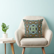 Teal Turkvoise Ochre Retro Hip Bohemian Art Motif