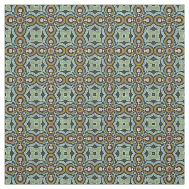 Teal Turkvoise Ochre Retro Nouveau Deco Mönster Tyg (Provkarta)