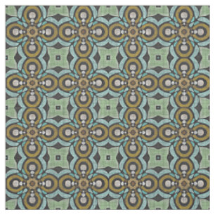 Teal Turkvoise Ochre Retro Nouveau Deco Mönster Tyg
