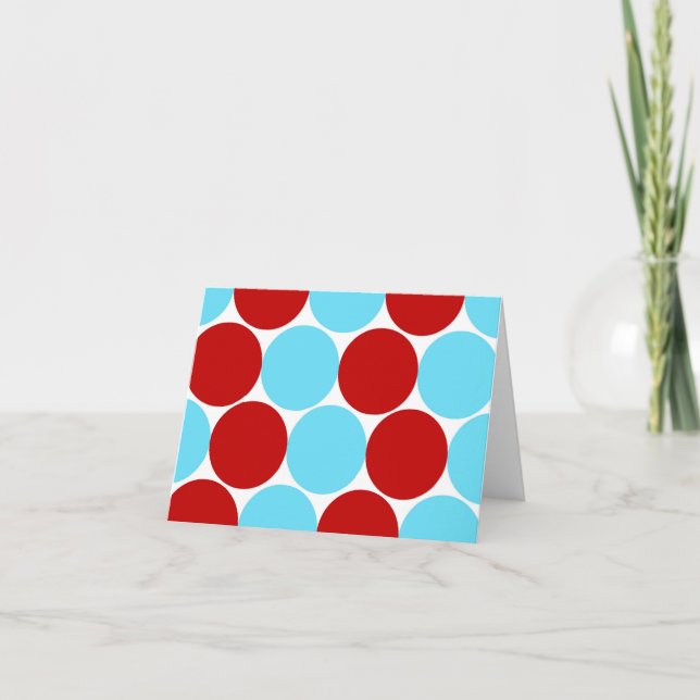 Teal Turkvoise Red Big Polka dots Mönster Gifts Kort (Framsida)