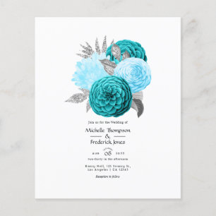 Teal - Turquise och Silver Blommigt Bröllop Flygblad