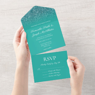 Teal Turquoise Ombre Glitter Bröllop