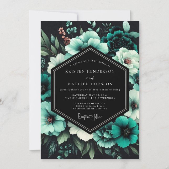 Teal Twilight Bloom Wedding Inbjudningar (Framsida)