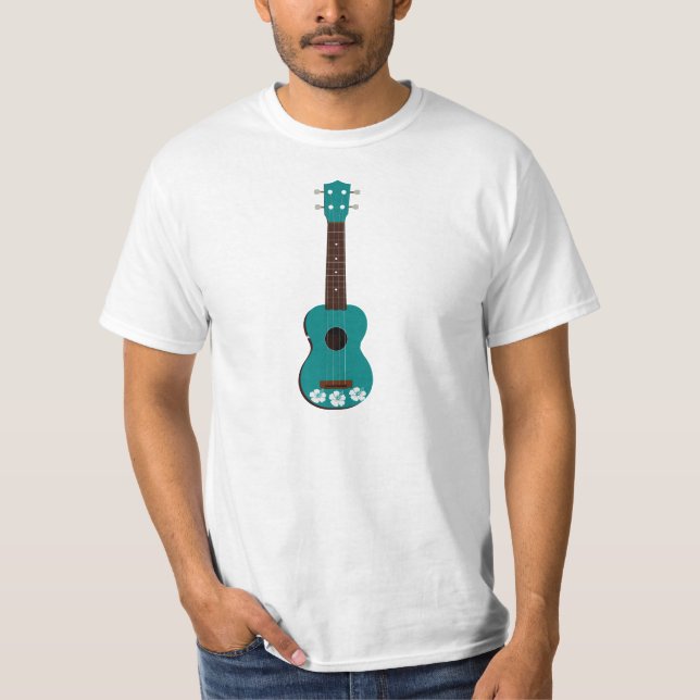 teal ukulele hibiscus-design tröja (Framsida)