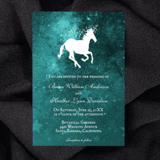 Teal Unicorn bröllopsinbjudan Inbjudningar (Teal Unicorn Wedding Invitation)