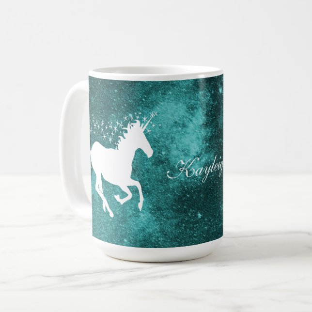 Teal Unicorn Personlig Coffee Mugg (Framsida vänster)