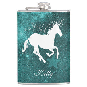 Teal Unicorn Personlig Flask Fickplunta