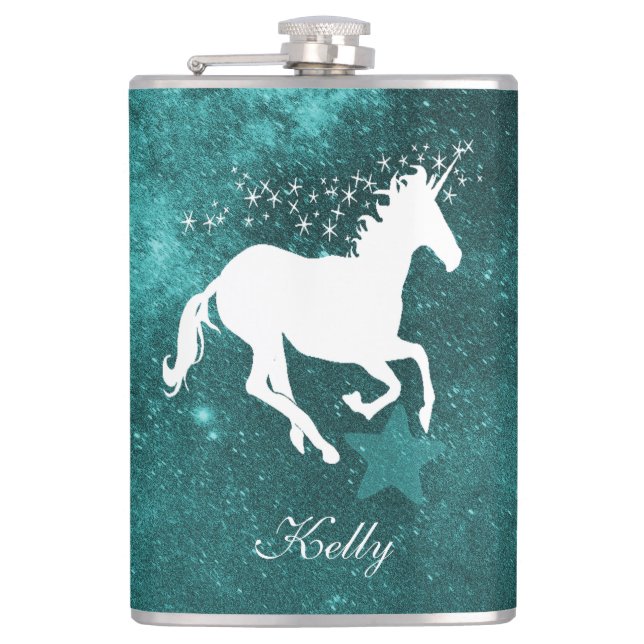 Teal Unicorn Personlig Flask Fickplunta (Framsidan)