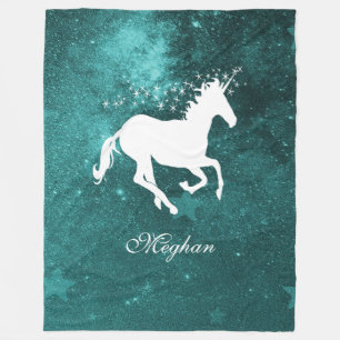 Teal Unicorn Personlig Fleece Blanket