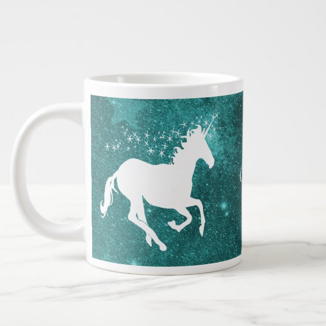 Teal Unicorn Personlig Giant Coffee Mugg Jumbo Mugg (Vänster)