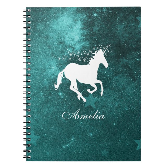 Teal Unicorn Personlig Notebook Anteckningsbok (Framsidan)