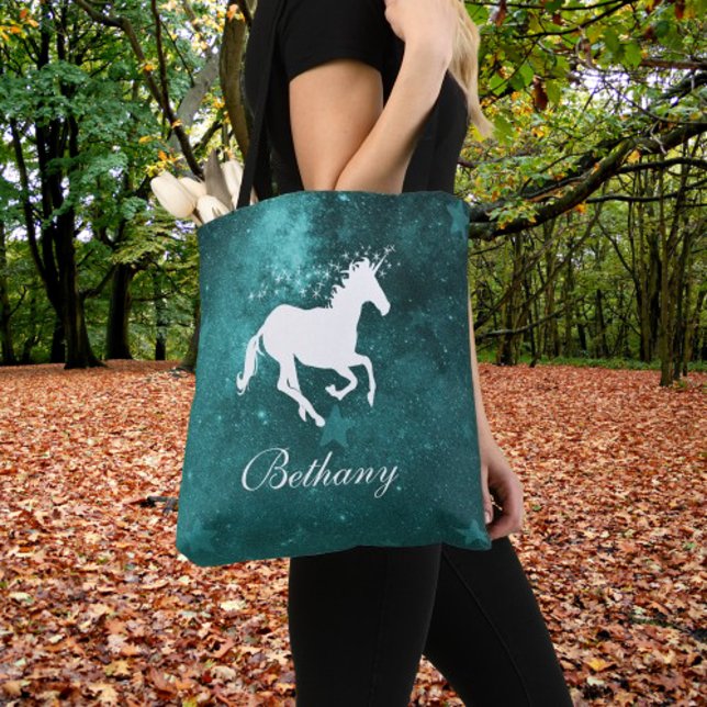 Teal Unicorn Personlig Tote Bag Tygkasse (Teal Unicorn Personalized Tote Bag)