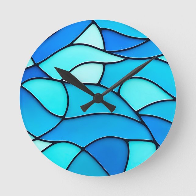 Teal Vågar of Glass Rund Klocka (Framsida)
