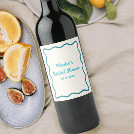 Teal Vågigt Gräns Whimsical Möhippa Cute Vinflaska Etikett