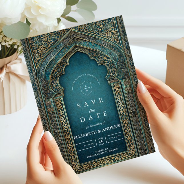 Teal valv islamsk bröllop spara datumet (Skapare uppladdad)
