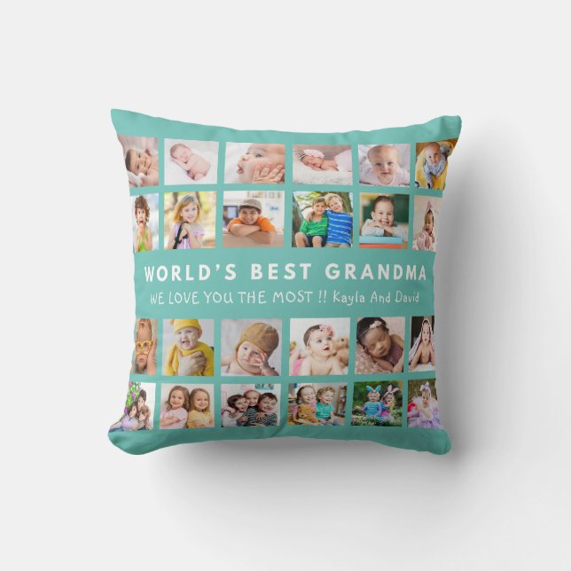 Teal Världens Bästa Mormor Barnbarn 24 Foto  Kudde (Framsida)