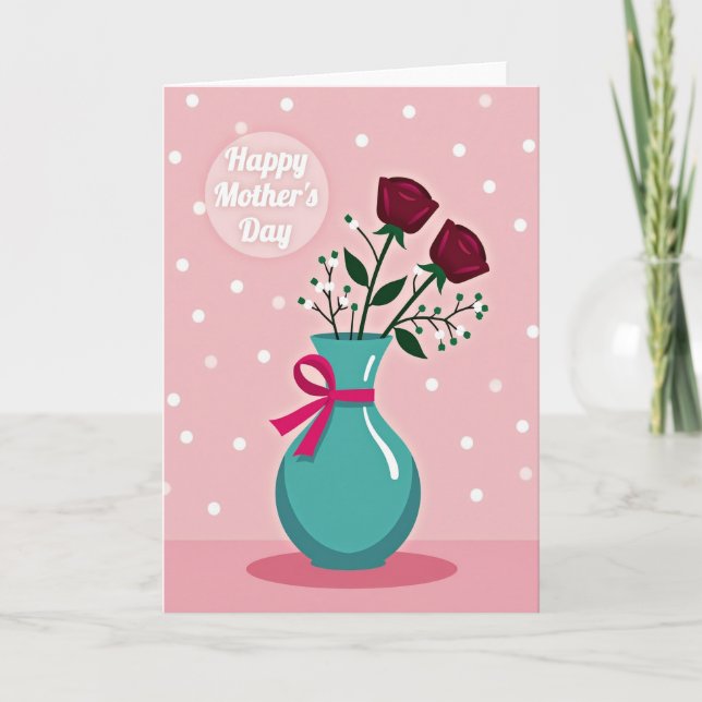 Teal Vase Happy Mothers Day Card Kort (Framsida)
