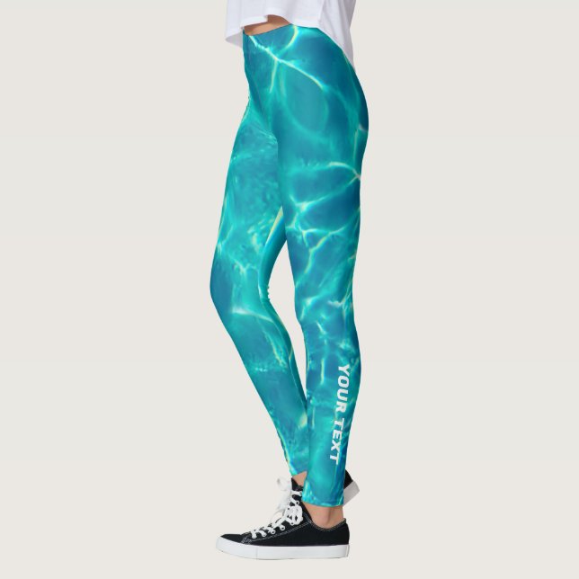 Teal Vatten, Personalize White Text eller Namn Leggings (Vänster)