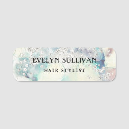 Teal vattenfärg silver glitter namn bricka namnbricka