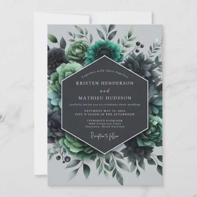 Teal Verdant Flora Wedding Inbjudningar (Framsida)