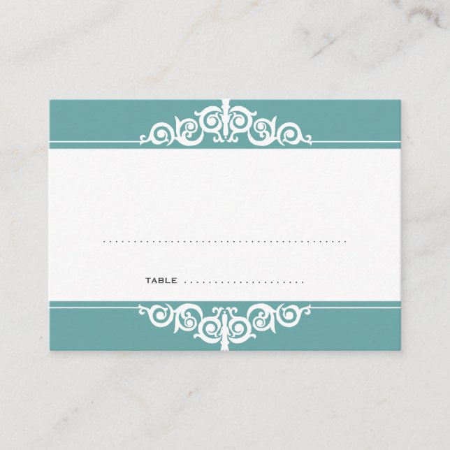 Teal Victorian bröllop eskort Placeringskort (Framsida)