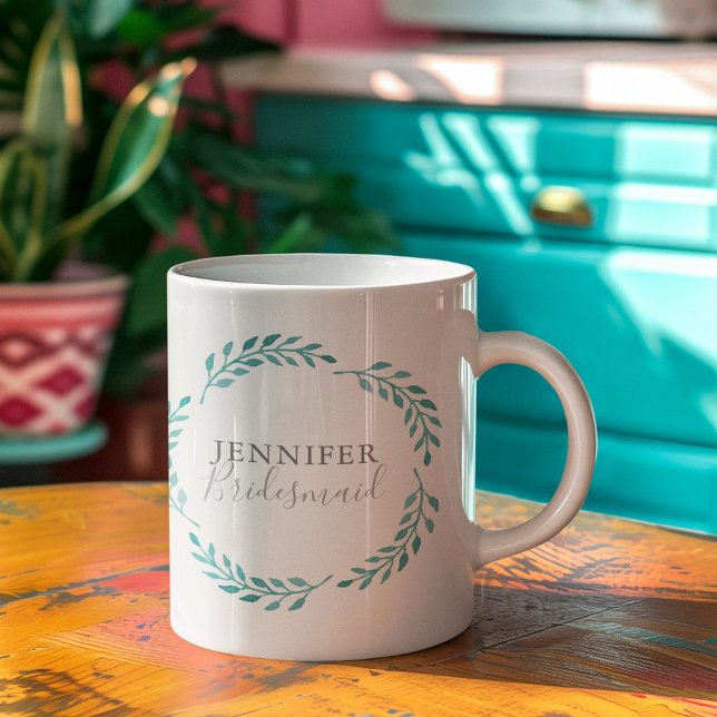 Teal Vine Botanical Bridesmaid Personlig Kaffemugg (Skapare uppladdad)