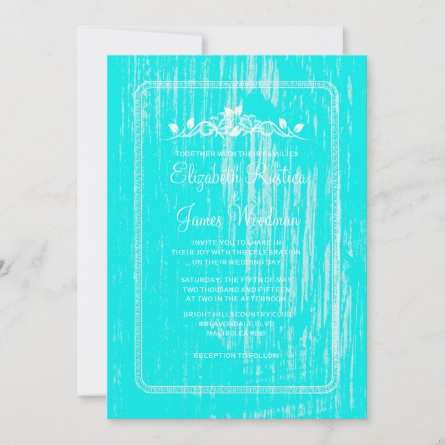 Teal Vintage Barn Wood bröllopsinbjudningar Inbjudningar (Framsida)