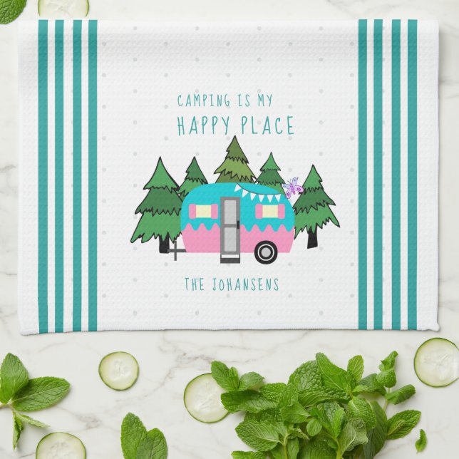 Teal Vintage Camping Tea Kökshandduk (Vikta)