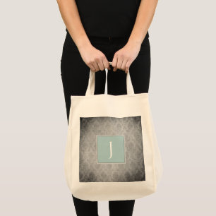 Teal Vintage Damask Monogram Tote Bag Tygkasse
