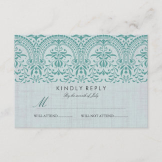 Teal Vintage Damask Wedding OSA Kort
