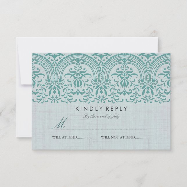 Teal Vintage Damask Wedding OSA Kort (Framsida)