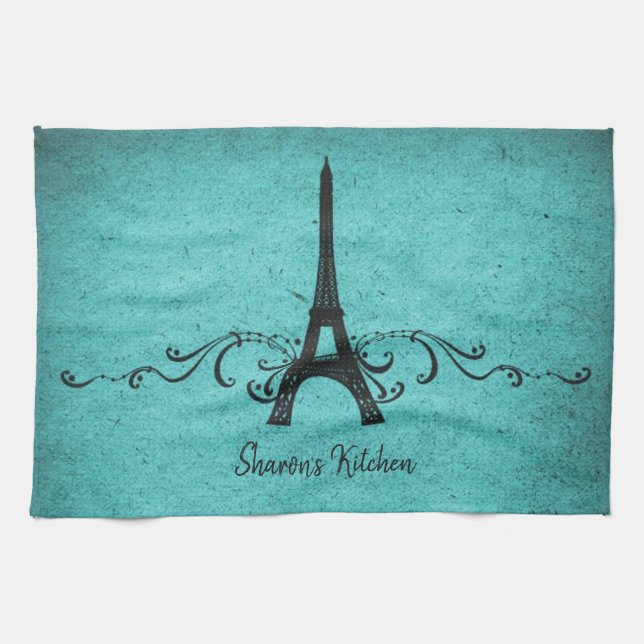 Teal Vintage Fransk Flourish Kitchen Towel Kökshandduk (Horisontell)