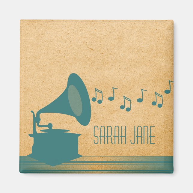 Teal Vintage Gramophone Magnet (Framsidan)