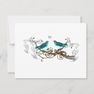 Teal Vintage Love birds Bröllop OSA Kort
