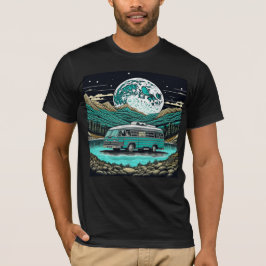 Teal Vintage RV Camper in Mountain Retro T Shirt