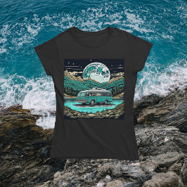 Teal Vintage RV Camper in Mountain Retro T Shirt