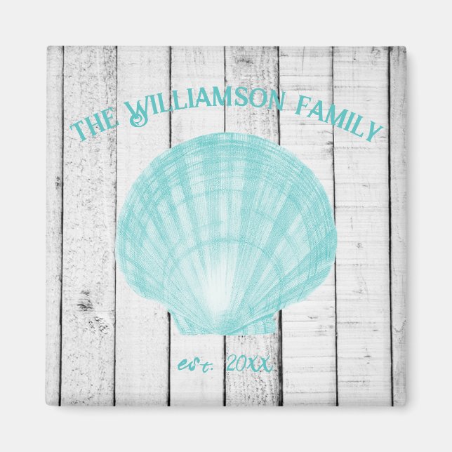 Teal Vintage Scallop Snäcka Magnet (Framsidan)
