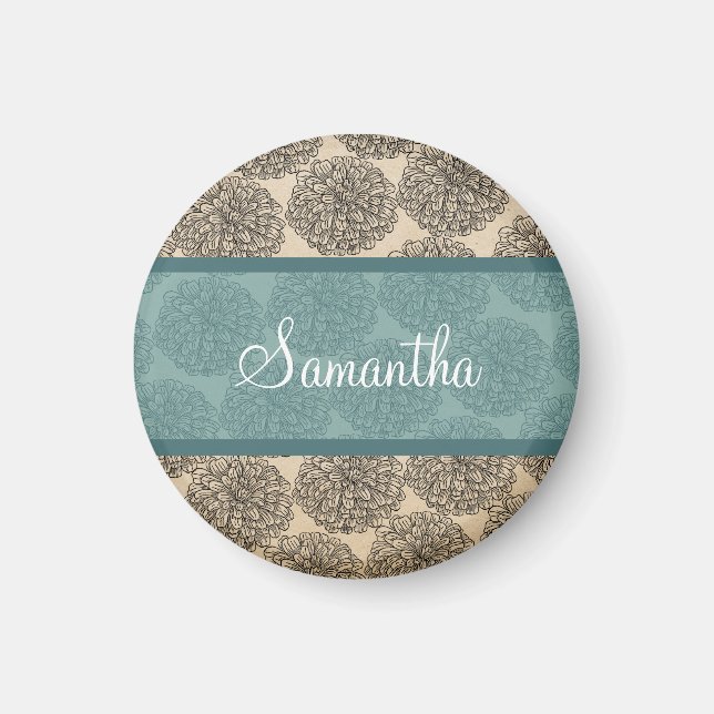 Teal Vintage Zinnia Magnet (Framsidan)