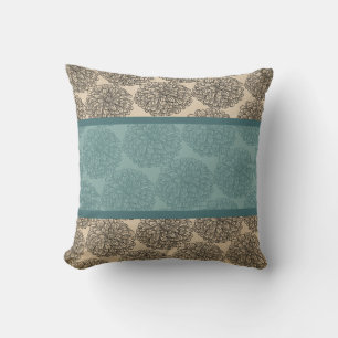 Teal Vintage Zinnia Pillow Kudde