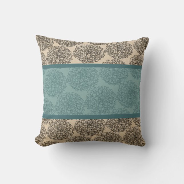 Teal Vintage Zinnia Pillow Kudde (Framsida)