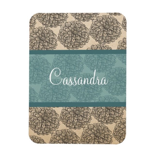 Teal Vintage Zinnia Premium Magnet (Vertikal)