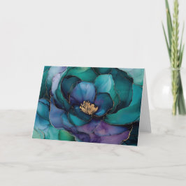 Teal & Violet Bloom Blank Greeting Card Tack Kort