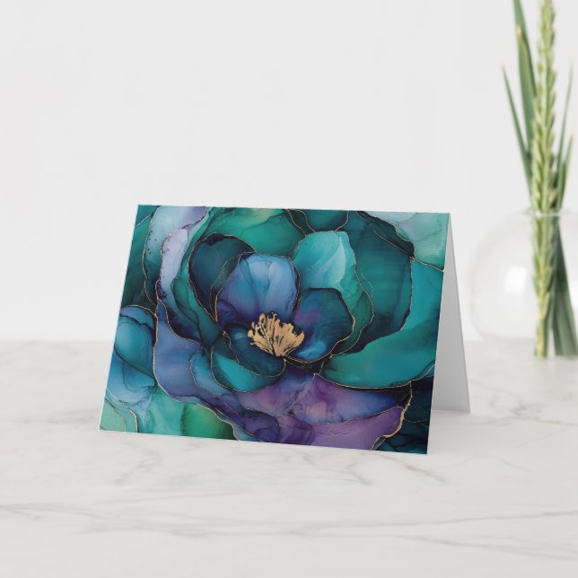 Teal & Violet Bloom Blank Greeting Card Tack Kort (Framsida)