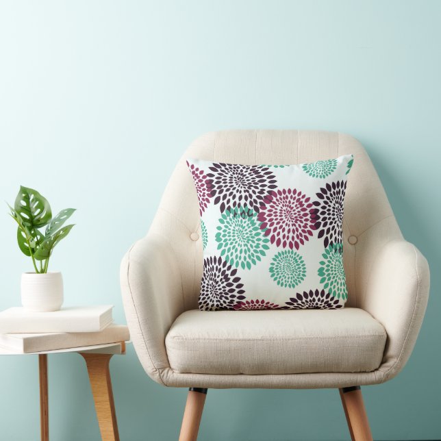 Teal Violet Lila Art Deco Morsa Mönster Kudde (Stol)