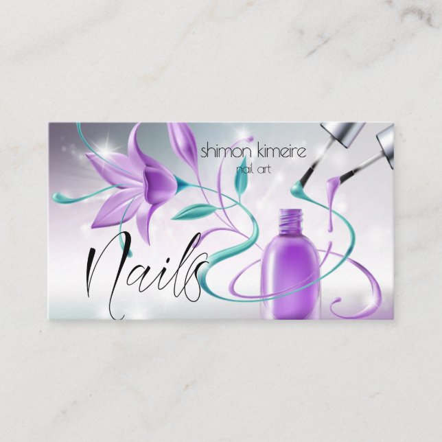 Teal & Violet Nail Artist Professionell Salon Spa Visitkort (Framsida)