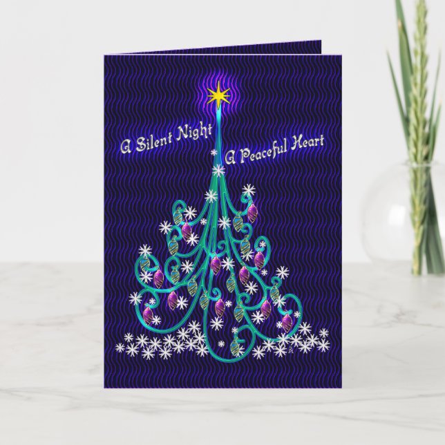 Teal & Violet Träd (Personlig Julafton Card) Helgkort (Framsida)