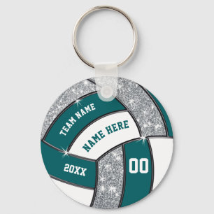 Teal, vit, Silver-Volleyball-nyckelkedjor din text Nyckelring