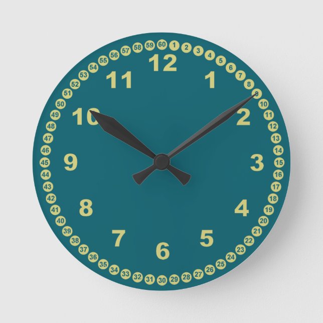 Teal Wall Clock Rund Klocka (Framsida)