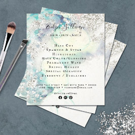 Teal water color silver glitter flygare flygblad